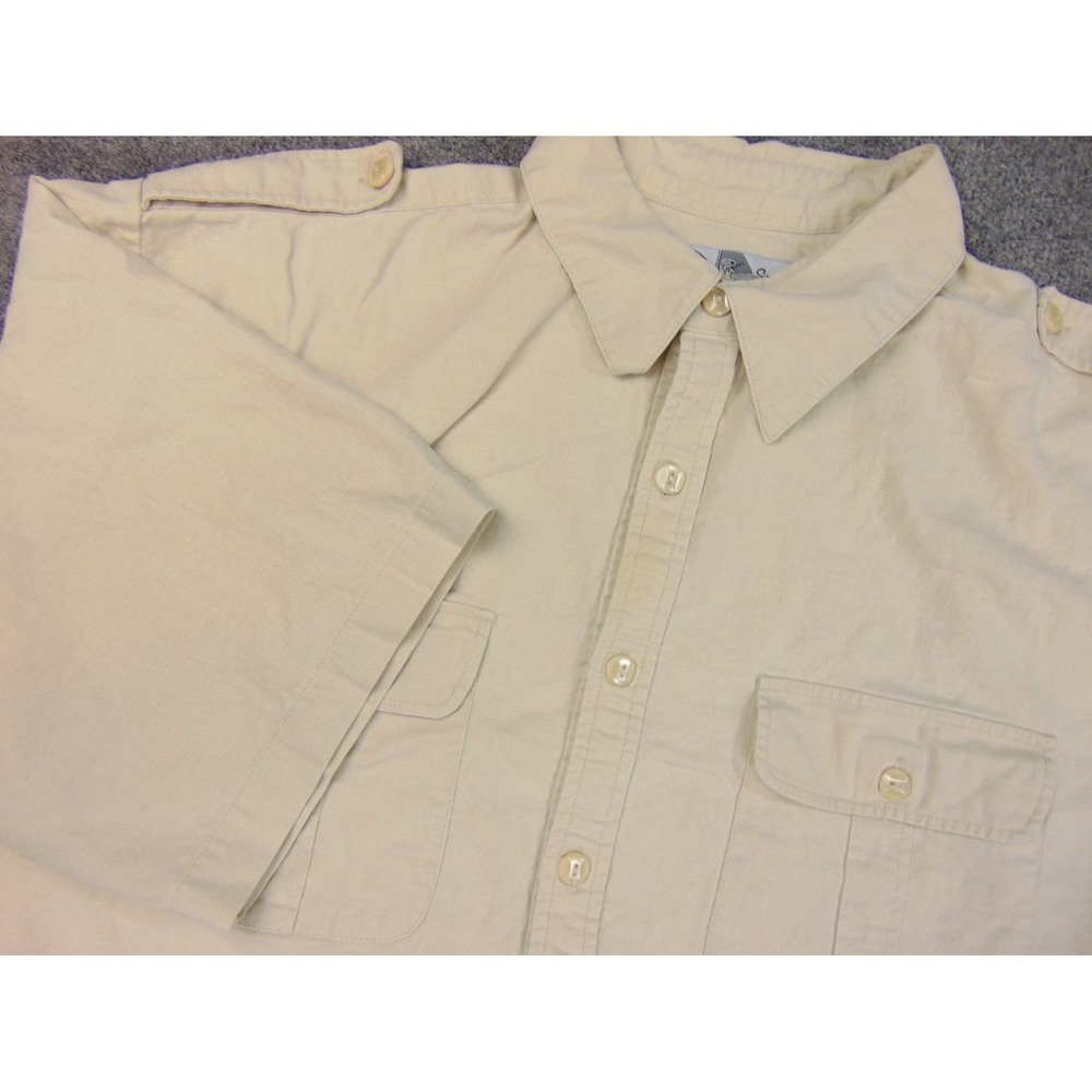 Smokey Joe's Shirt Mens XL Safari Tan Solid Short Sleeve Utility Epaulets Cargo
